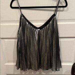 Metallic Silver Pleated Women's Tank Top